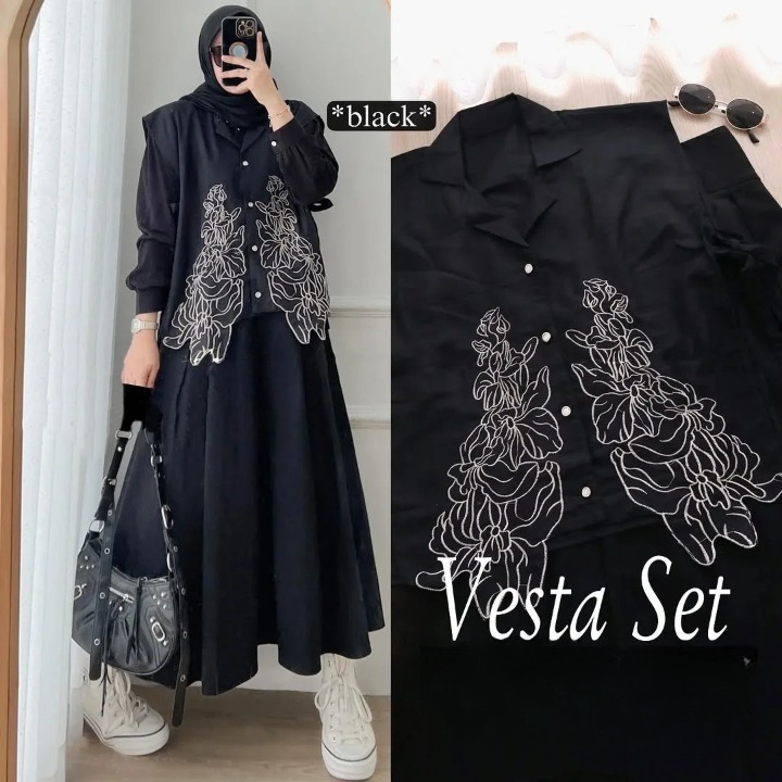 Setelan Wanita Terbaru Kekinian Viral Vesta Vest Set WD M L XL XXL XXXL Bahan Linen Rami Aplikasi Bo