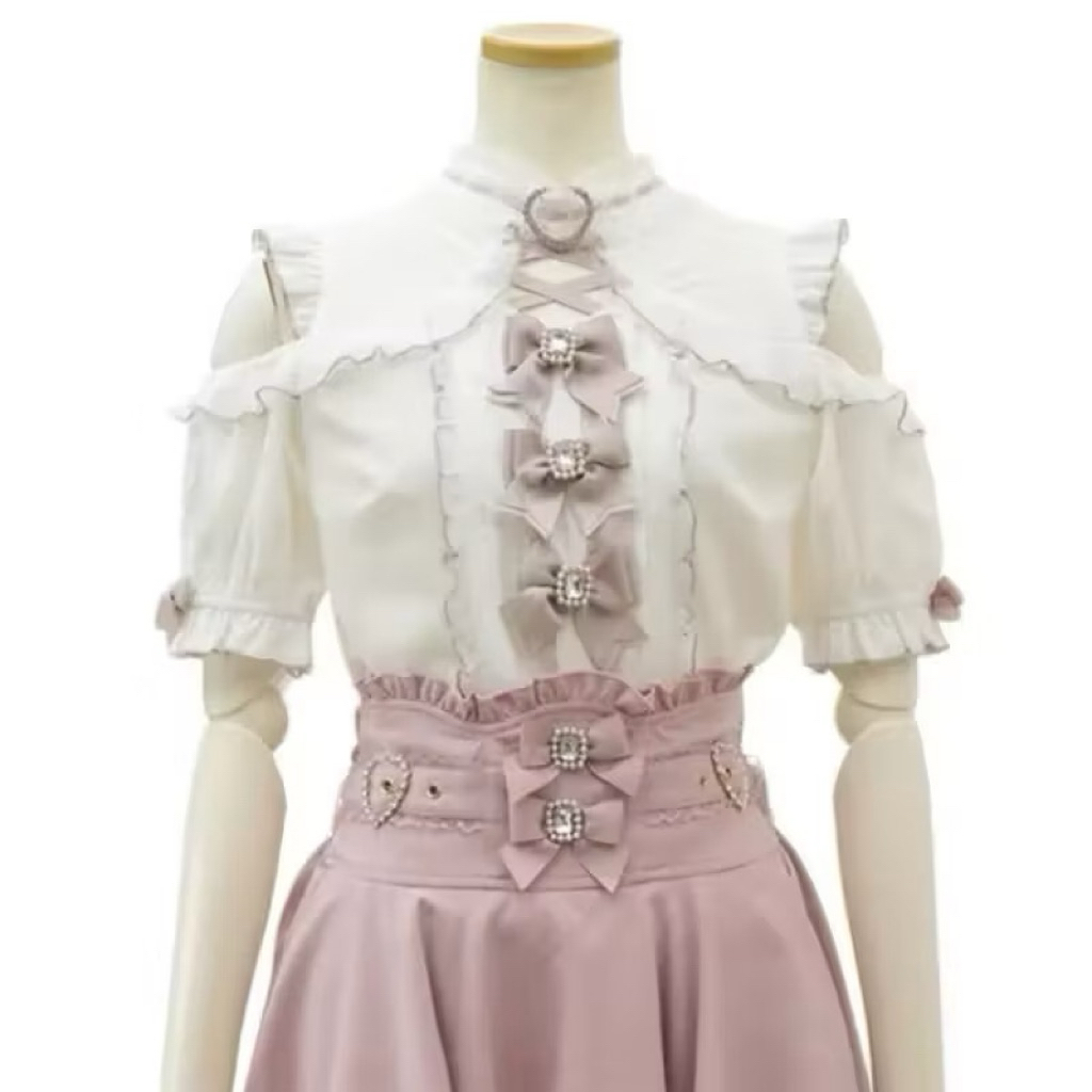 LizLisa Dupe Blouse Top Ryousangata bukan Jiraikei Pink White Kawaii Harajuku Lolita