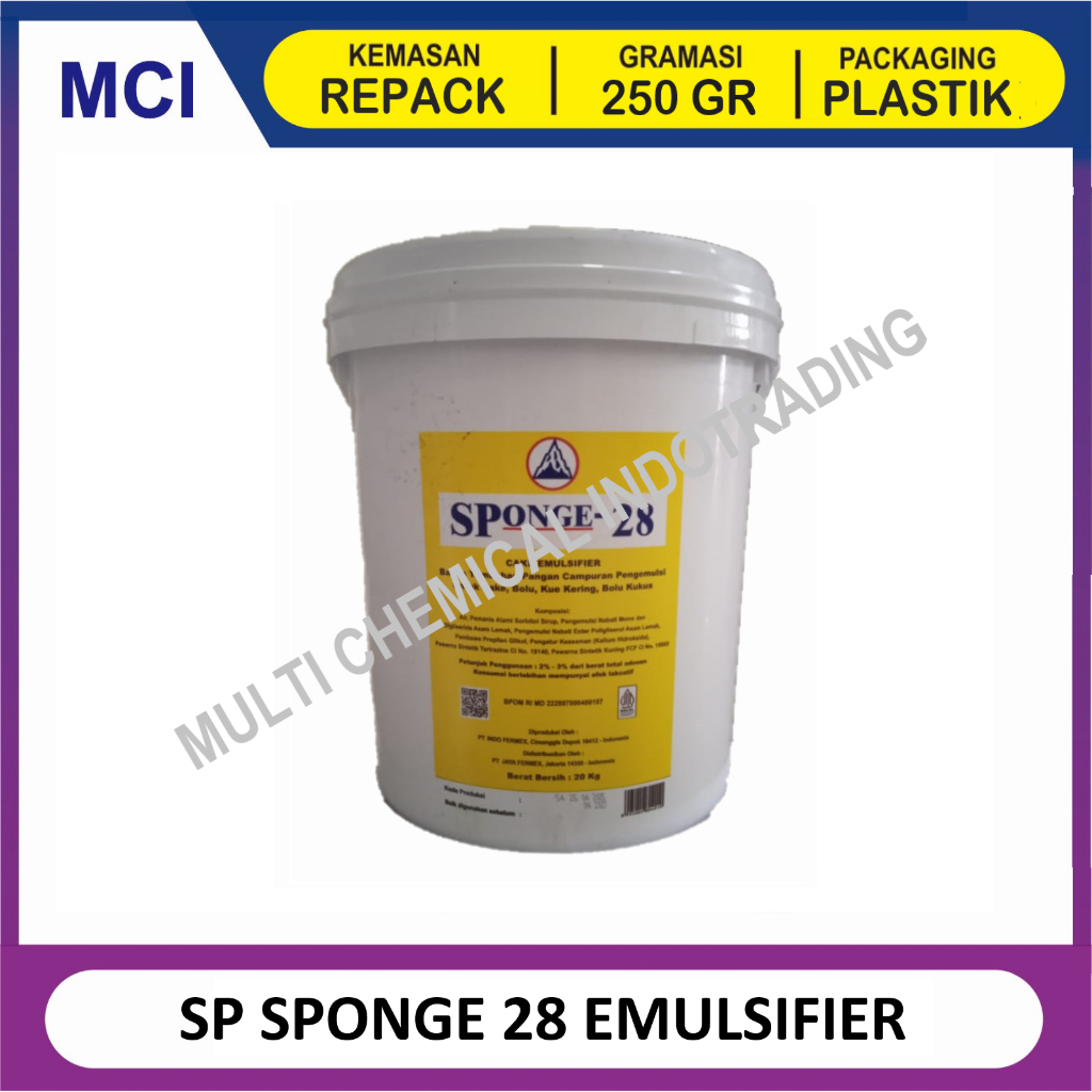 

SP SPONGE 28 CAKE EMULSIFIER PENGEMULSI / PENSTABIL / PELEMBUT KUE - REPACK 250 GR