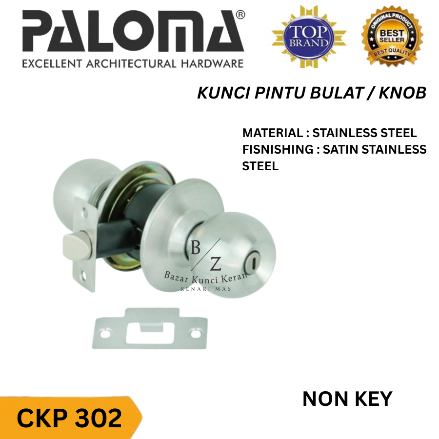 Kunci Bulat Kamar Mandi Paloma CKP 302 Gagang Pintu kamar Mandi Tanpa Anak Kunci Stainless