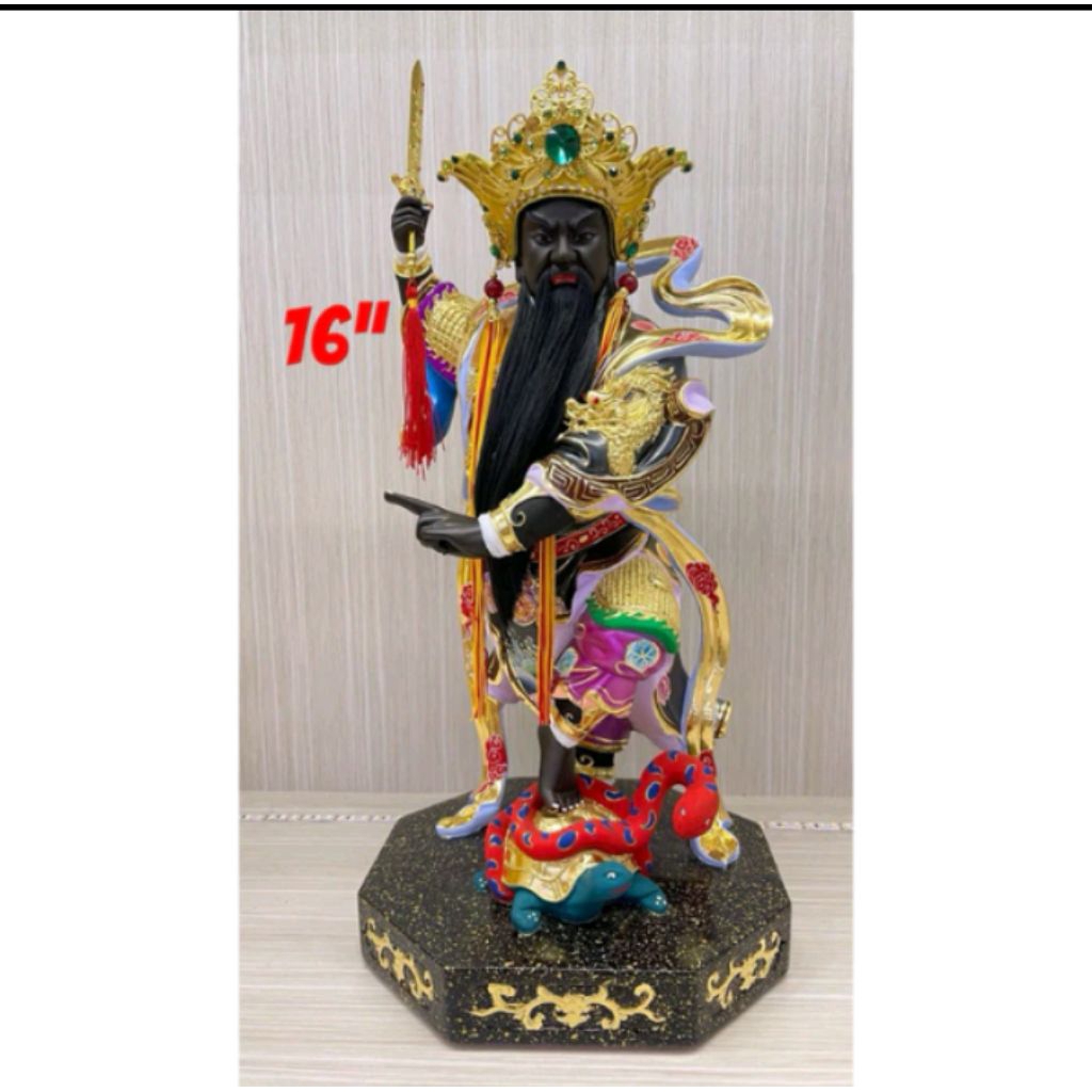 patung dewa hian tian shang ti / siong te kong - muka hitam - berdiri - kayu taiwan - 16inch