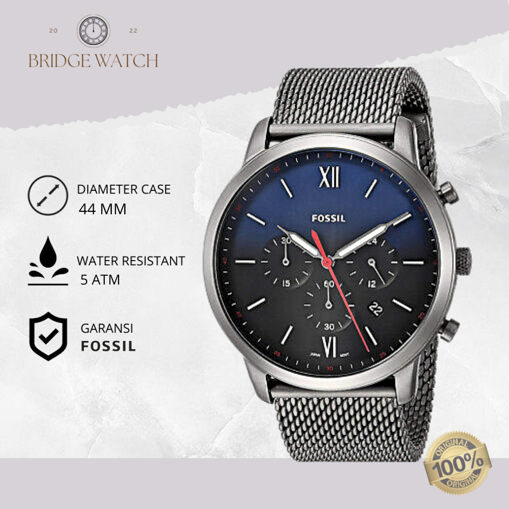 Jam Tangan Pria Fossil FS5383 Neutra Grey Chronograph Stainless Steel Strap Rantai Pasir Mewah Origi