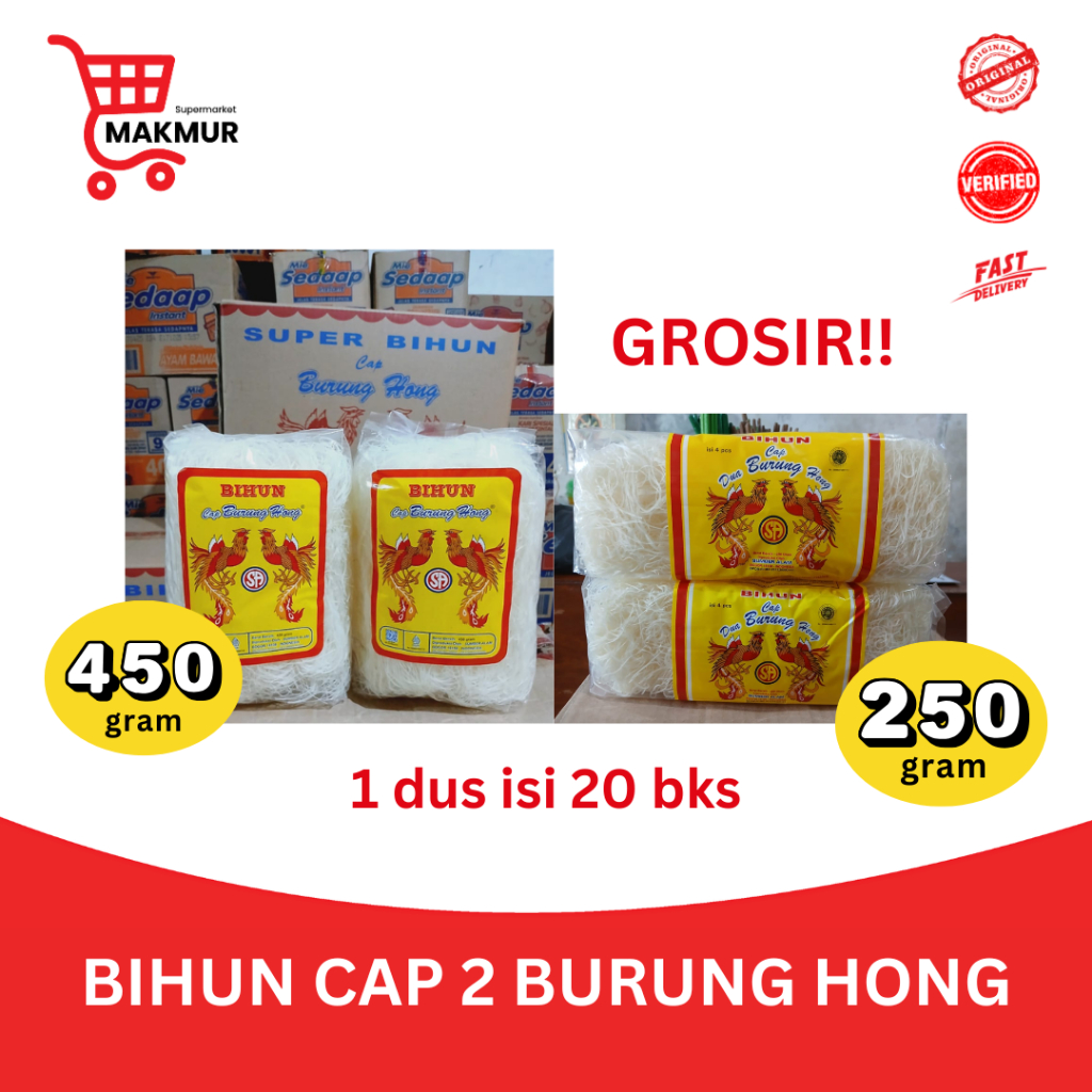 

Bihun Cap 2 Burung Hong 250gr / 450gr (1 DUS x 20 BKS) GROSIR Tkmakmur24