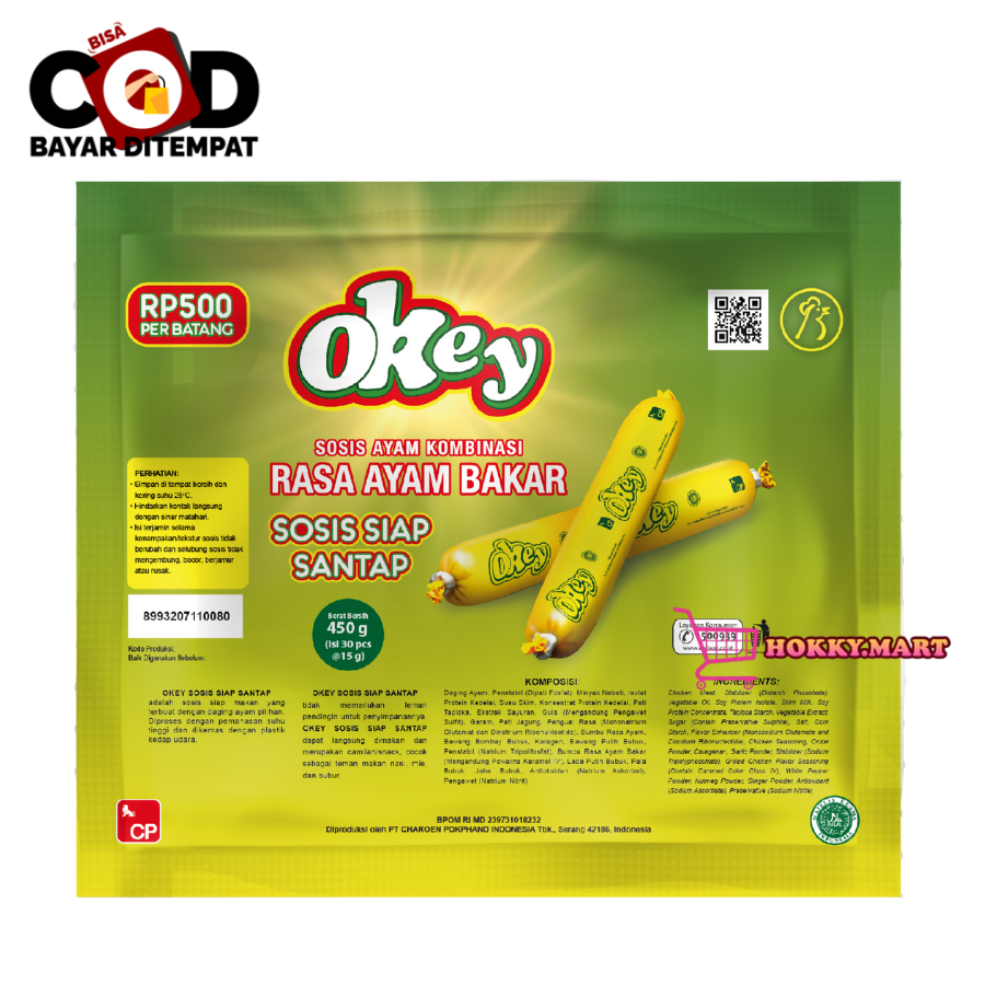 

[ HOKKY ] Okey Sosis Siap Santap Rasa Ayam Bakar 400gr isi 30 Pcs Snak Cemilan Anak Halal Murah