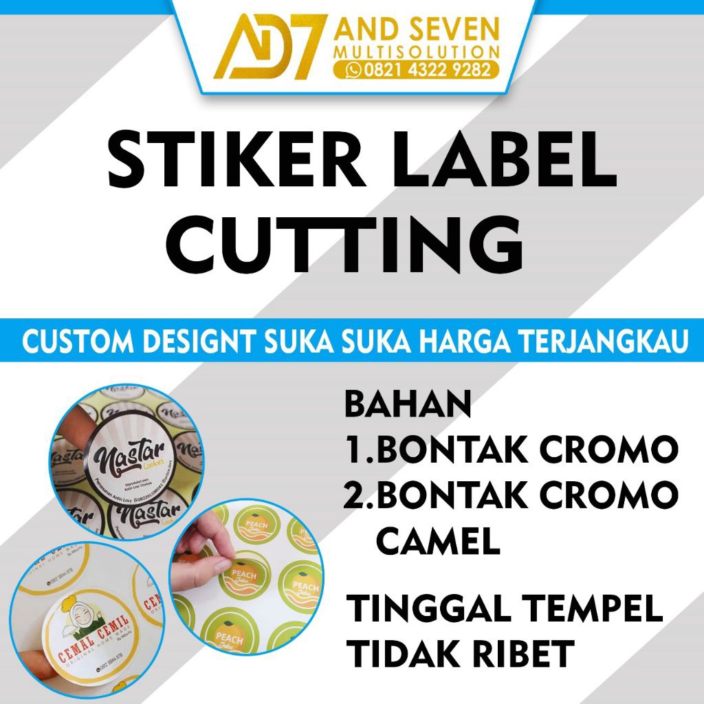 

STIKER LABEL KEMASAN CUTTING / STIKER MAKANAN / CUTTING UKURAN A3+ /CUSTOM DESAIN TIDAK RIBET TINGGAL TEMPEL