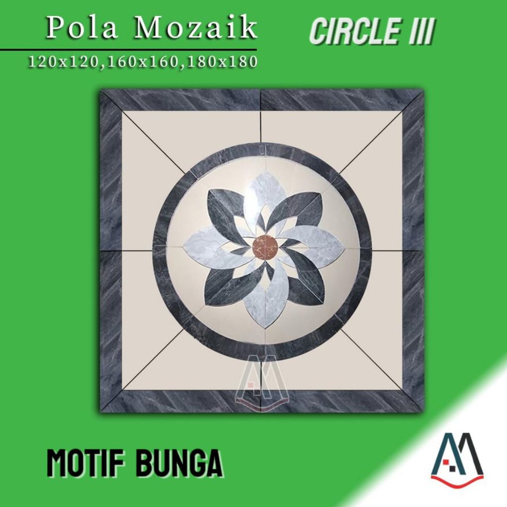 granit pola mozaik motif bunga ukuran 120x120 - circle III