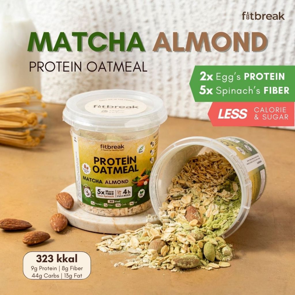 

Matcha Almond Protein Oatmeal Fitbreak / Healthy Snack / Instant Oats / Overnight Oats / Diet Friendly / Sarapan / Oatmeal