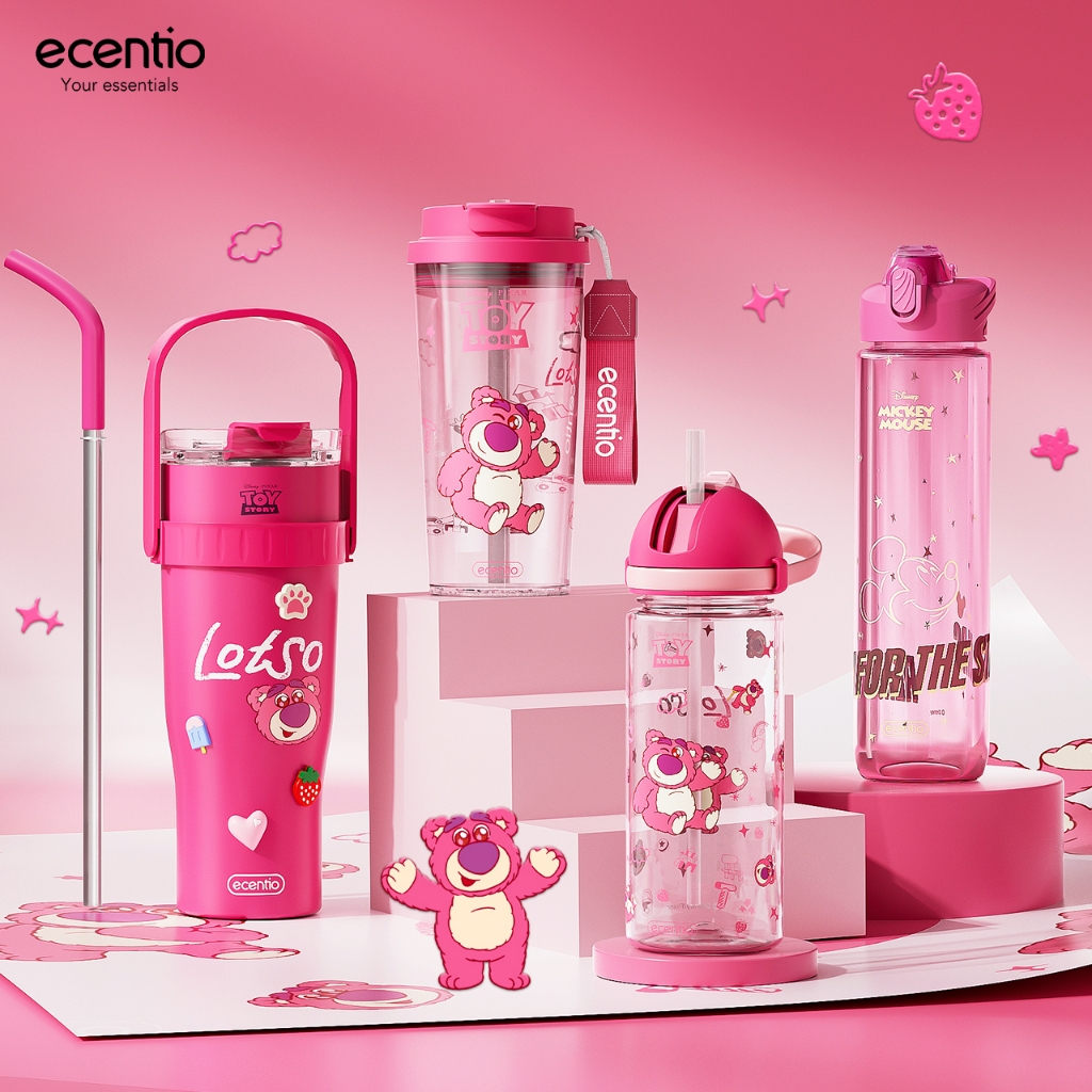 ecentio×Disney tumbler stainless Seri Pink Disney botol minum portable 1.2L Disney Lotso tahan dingi
