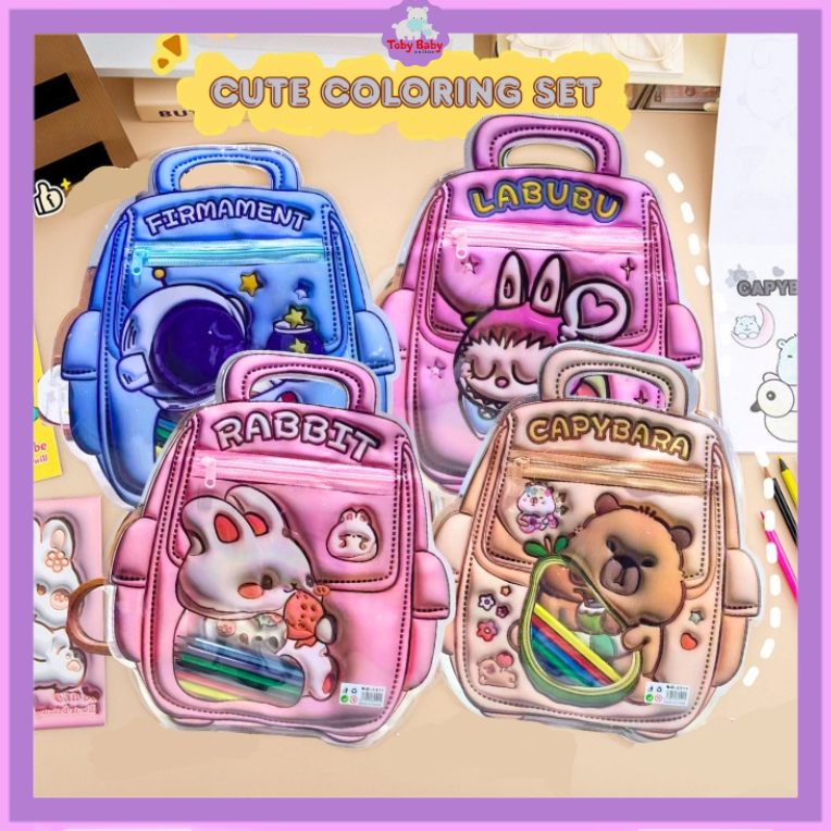 

Set Mewarnai Tempat Pensil Warna 3D Lucu Hadiah Anak Kartun Labubu Capybara