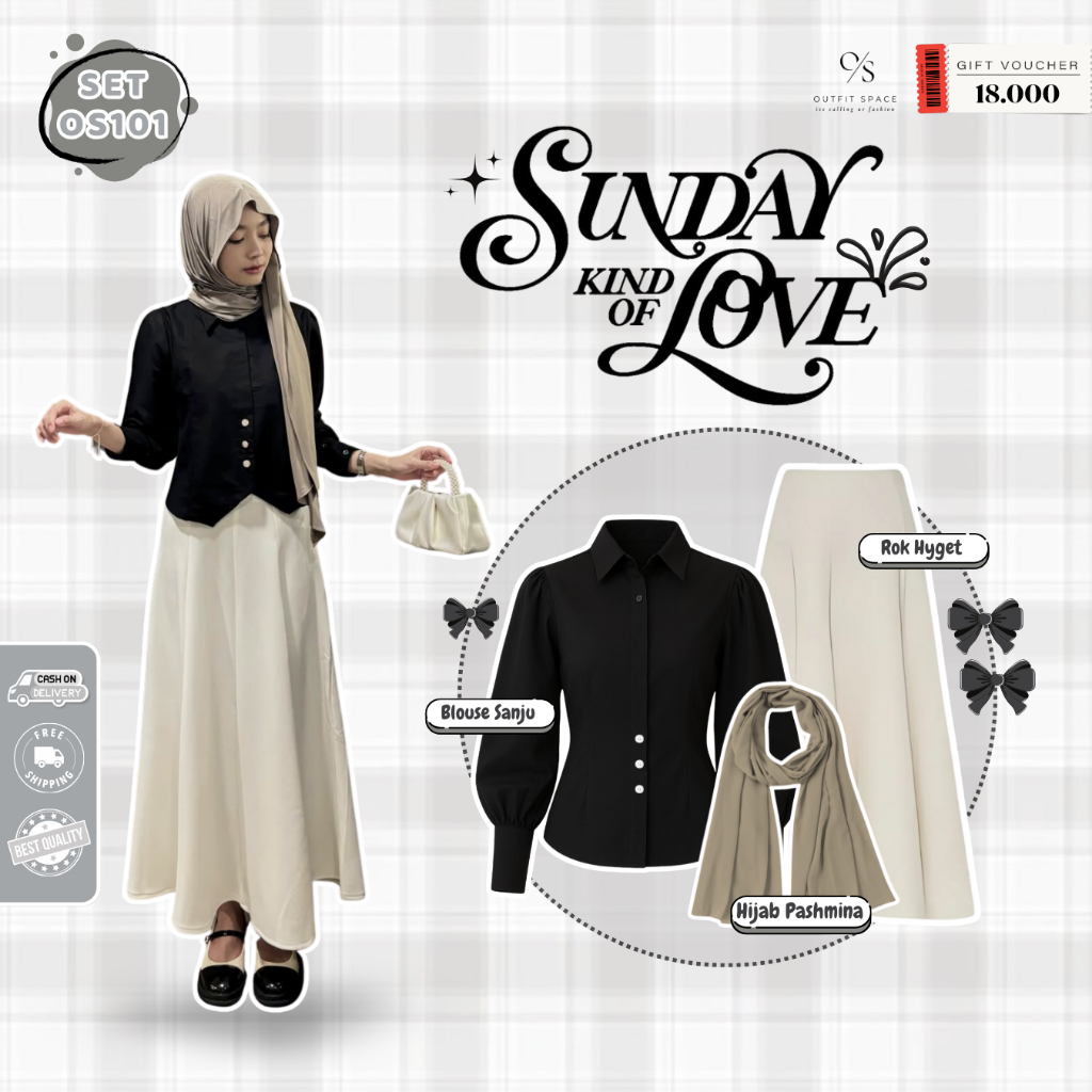 One Set Wanita Kekinian Korea Hijab | Sanju Blouse Hitam, Hijab Pashmina Ceruty Tan, Rok Hyget Polos