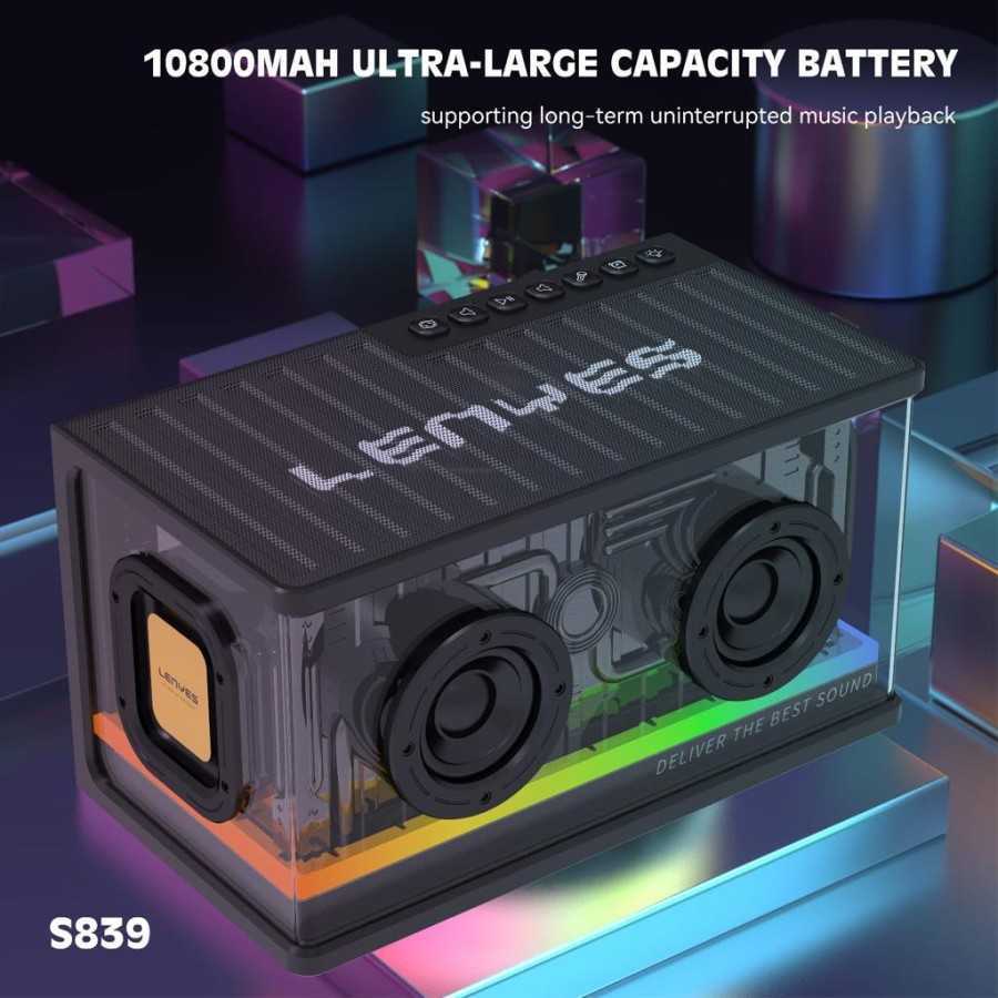 LENYES Original Speaker LENYES S839 80W Wireless Speaker Bluetooth 5.2 Transparan RGB Colorfull LED 