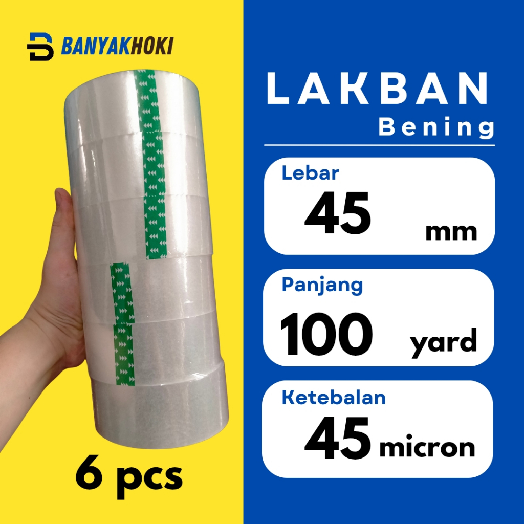 

Lakban Bening 45mm x 100 Yard | 1 Slop Isi 6 Roll | Lakban Kuat Packing Kardus
