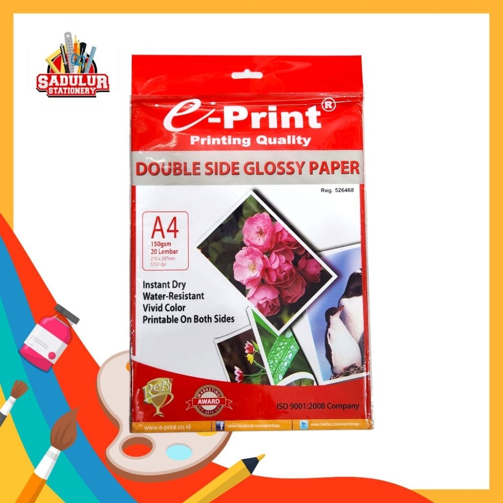 

Kertas Foto double side glossy paper eprint 150gsm (1Pak 20 Lembar)