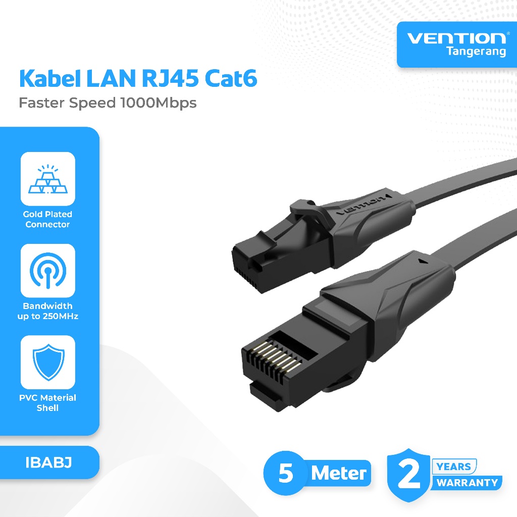 Vention Kabel LAN RJ45 Cat 6 UTP Patch Cable 1000Mbps Pure Copper LAN Cable 5M 5 Meter - IBABJ