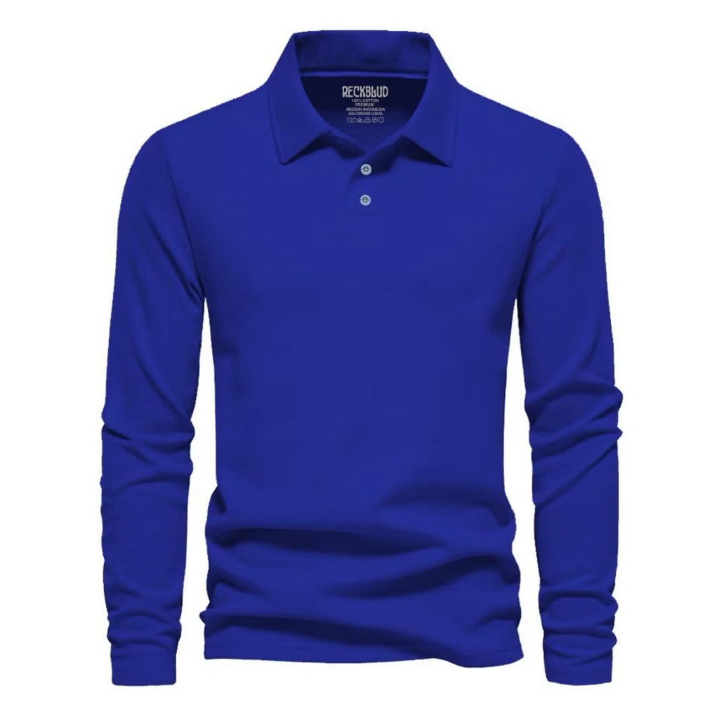 Reckblud  Kaos Polo Lengan Panjang Kerah T-Shirt Pria Wanita Biru