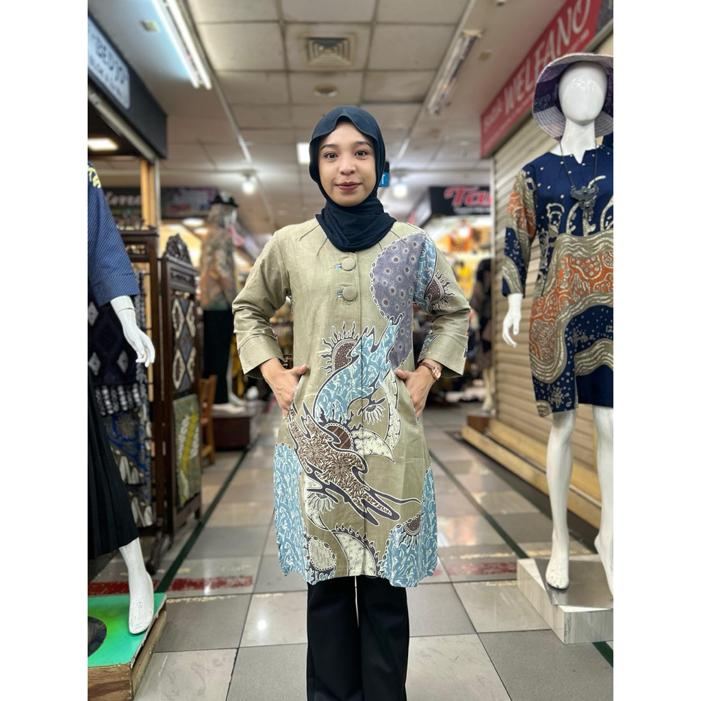 Tunik Batik Motif Matahari Katun Premium Lapis Trikot By Batik Rama