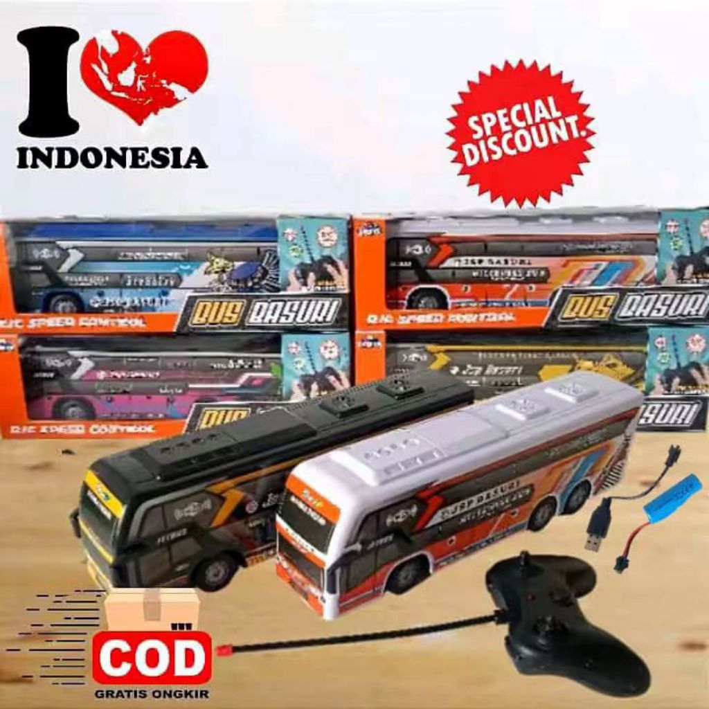 OBRAL mainan BUS BASURI telolet remote control baterai charger ces DM 20 DM 21  / mobil BUS BASURI r