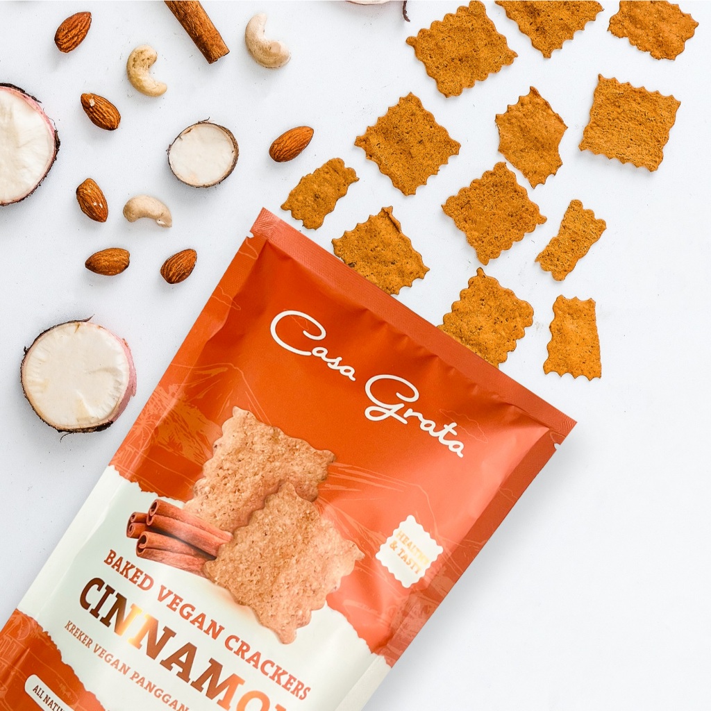 

Casa Grata Healty Snack Baked Vegan Crackers Cinnamon Kreker Kayu Manis 70g - Gluten Fee