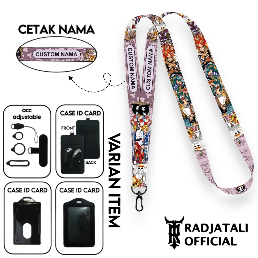 

Lanyard Custom Nama One Piece Series V2 Size 1,5cm Bisa Request Nama Full Printing 2 Sisi Gantungan Card Holder Tali Lanyard Hp Custom