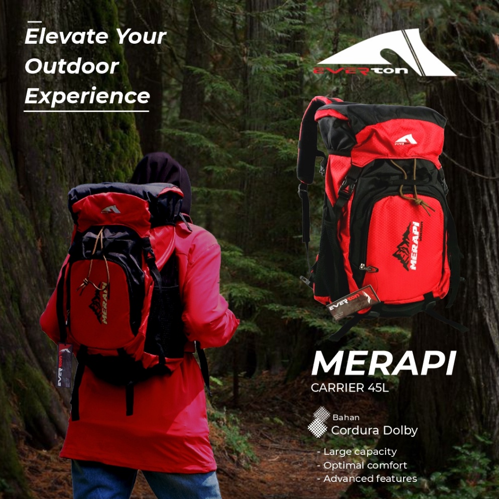 KODE E72N Tas Ransel Gunung Everton Carrier Camping 45 Liter Rain Cover Travelling Backpack Hiking O