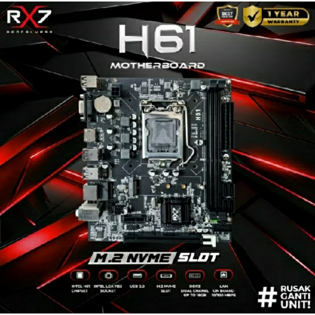 Motherboard H61 RX7 SUPPORT SSD NVME SERI 2280