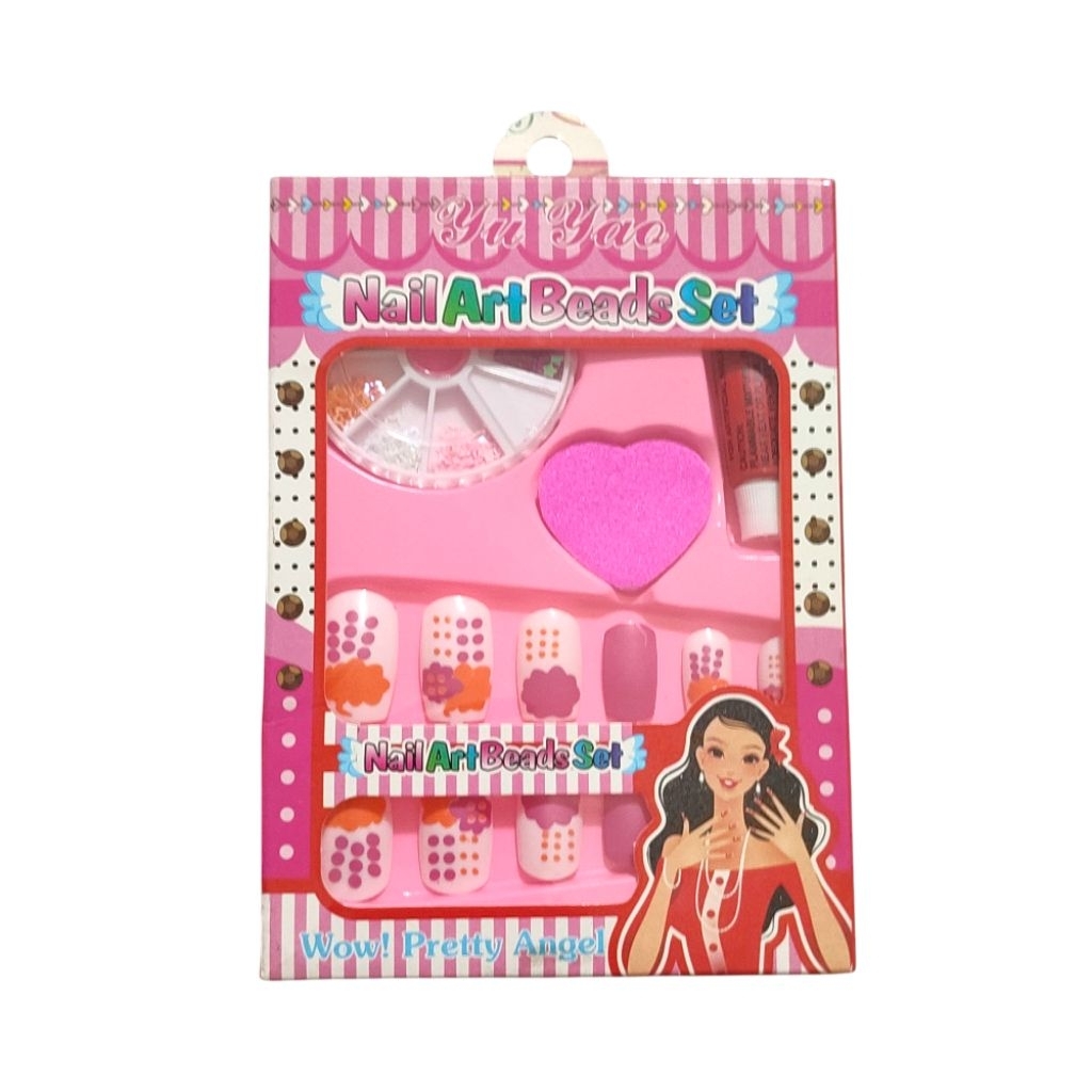 1box Kuku Palsu 3in1 kutek & kuku Anak Anak Perempuan / Child Fake Nails glitter medicure / kuku tan