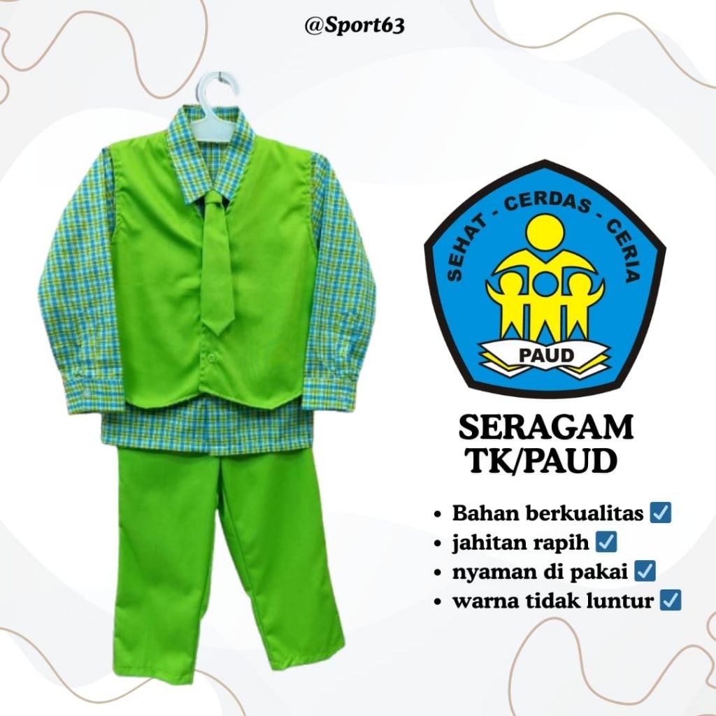Seragam sekolah anak TK/Paud/ Stelan anak Tk/paud/Seragam anak paud lengan panjang/Seragam anak Tk l