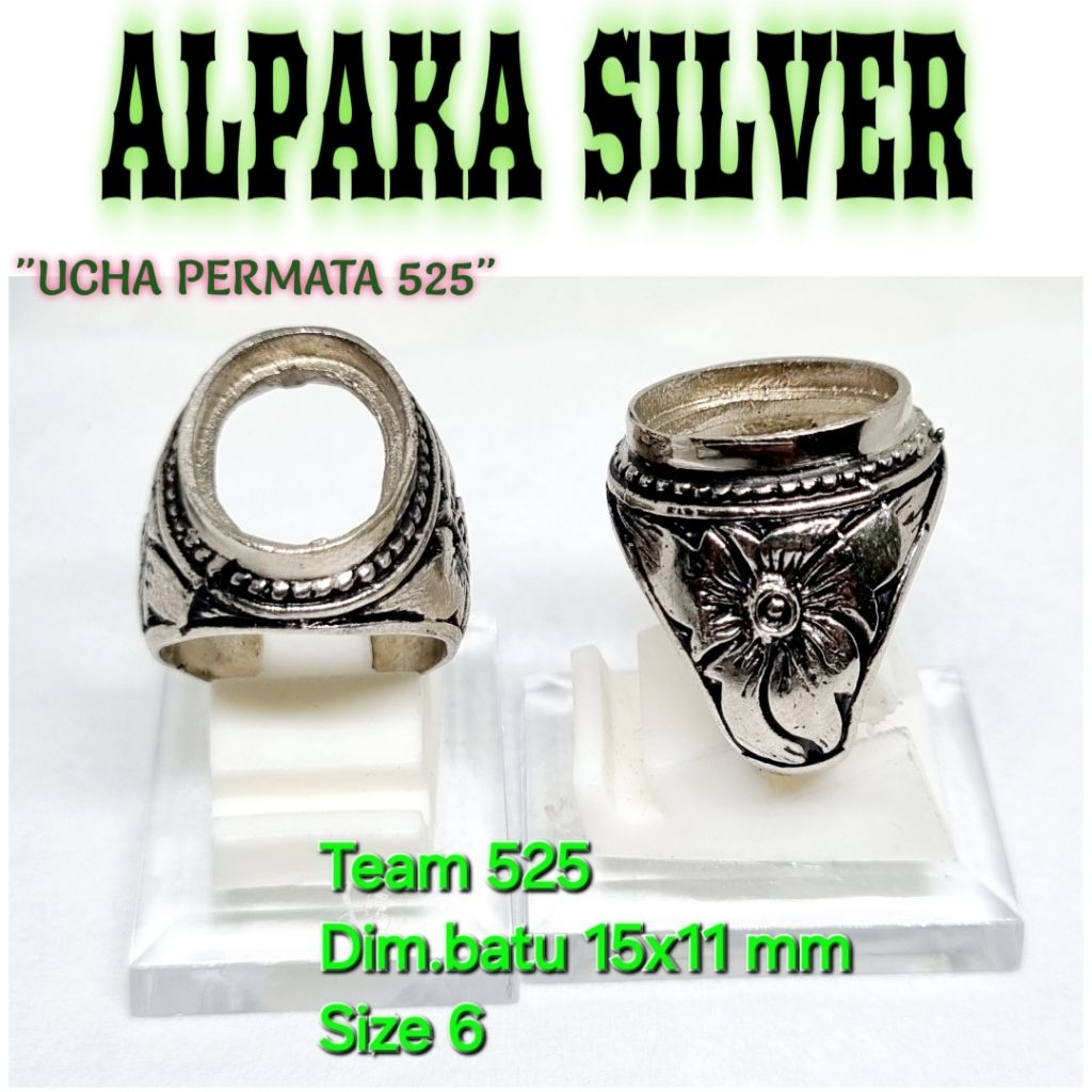 Ring emban alpaka super dim 15x11 tanam bunga size 6 bisa buat dim 14x10 / pengikat ring cincin batu