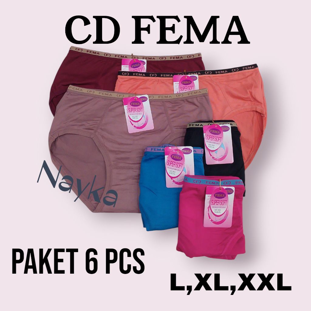 GROSIR 6PCS Celana dalam Fema Wanita / CD Fema 393 361 Premium