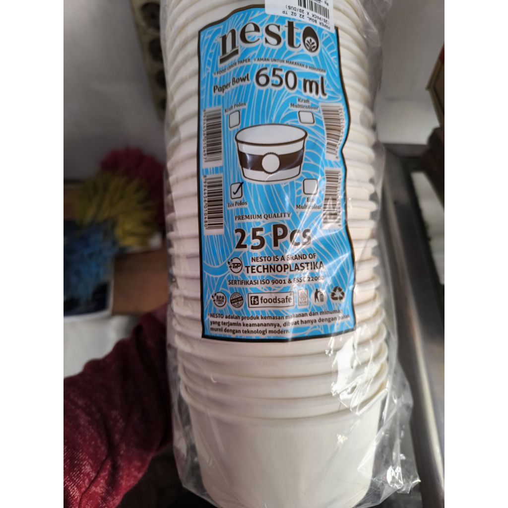 Paper Bowl / Mangkok Kertas 650ml Putih Tanpa Tutup