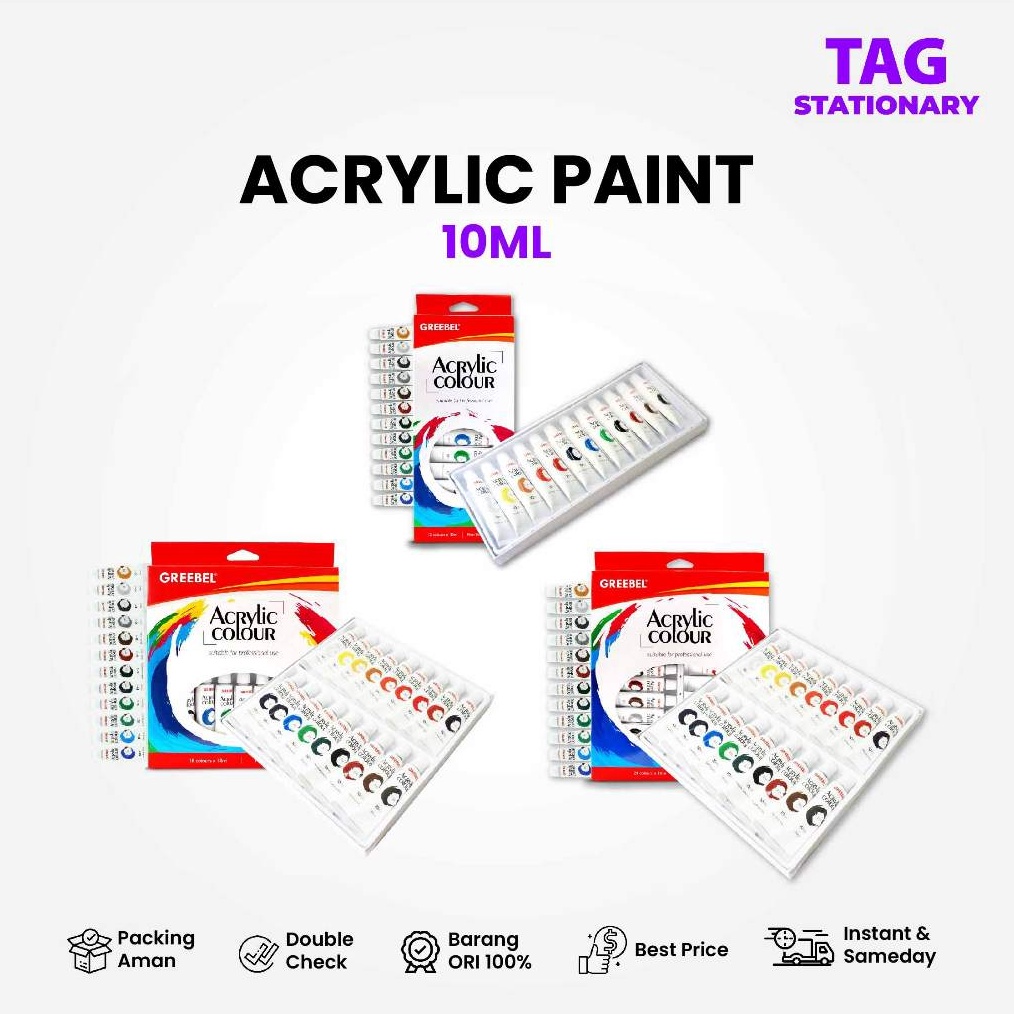 

KODE E59L GREEBEL Cat Lukis Akrilik Set 12 24 Warna Acrylic Paint Color 1ml Cat Melukis Cat Akrilik