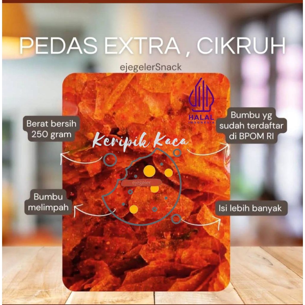 

Keripik Kaca pedas gurih cikruh 250 gram free kardus