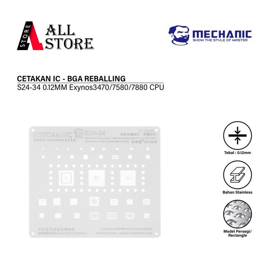MECHANIC S24-34  CETAKAN IC 0.12M Exynos3470/7580/7880 CPU UNIVERSAL SAMSUNG A520/A310/S5 MINI, UNIV