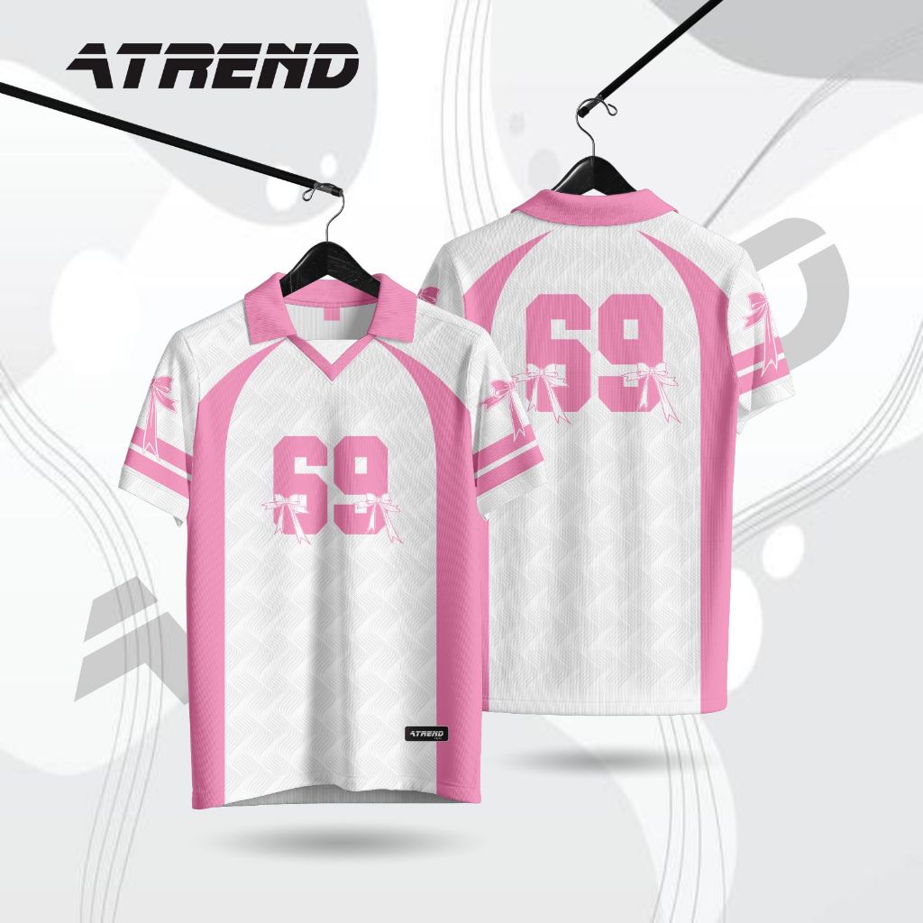 ATREND AT117 BAJU JERSEY WANITA PINK PUTIH // BAJU BOLA // JERSEY FUTSAL // FULL PRINTING