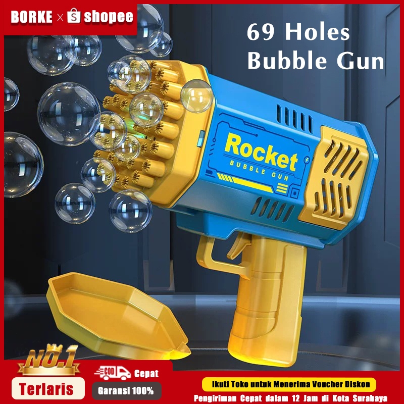 BORKE Rocket Bubble Gun Terlaris 69 Holes Bubble Bazooka Size Besar 1200mAh Rechargeable