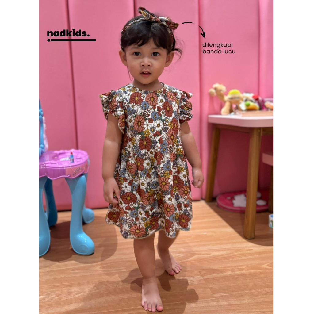 NADKIDS - ARUNA DRESS - Baju Pergi Bermain Daster Rempel Anak Balita Perempuan Bahan Rayon Motif Bun