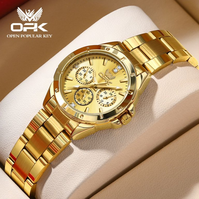 OPK Jam Tangan Wanita Anti Air Original 100% Stainless Steel Emas Gold Women Watch Korea Unik COD