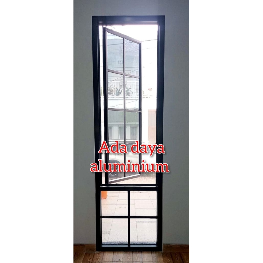 kusen jendela aluminium ornamen dan kaca mati ukuran custom