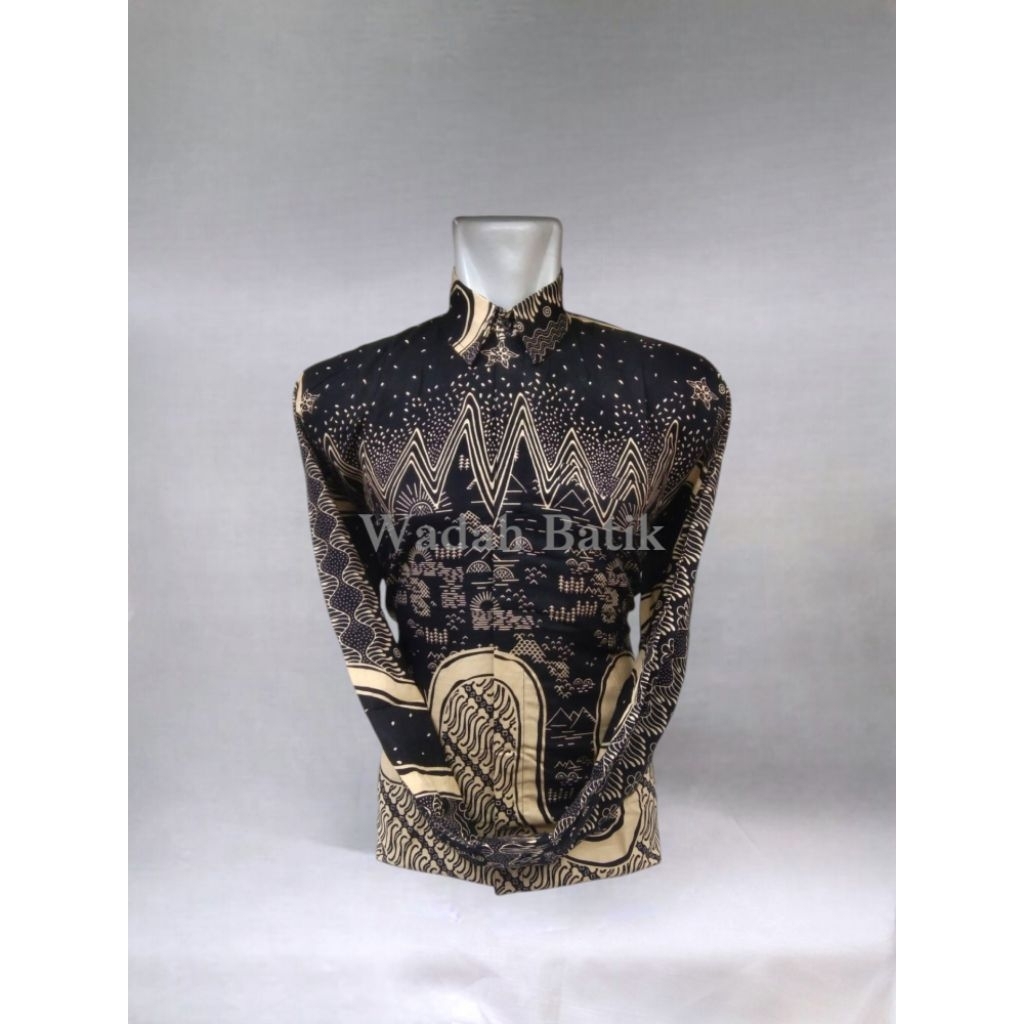 Batik Katun lengan panjang, batik lapis furing, batik solo, batik warna hitam cream