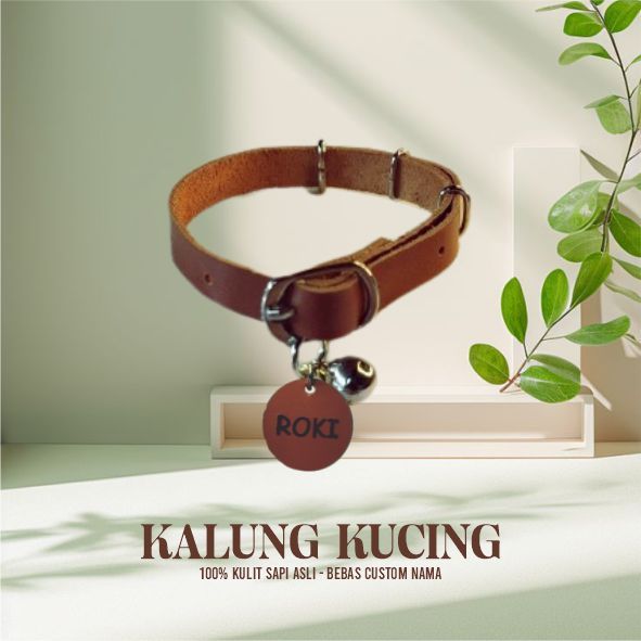 Kalung Kucing Kulit Asli Bulat Custom Nama Liontin Tag liontin kulit