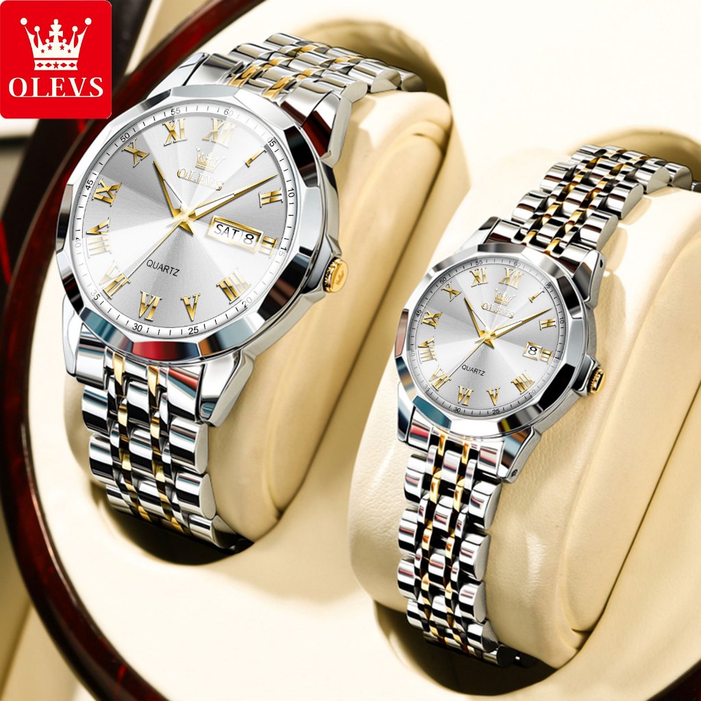 OLEVS Jam Tangan Couple Anti Air Original Stainless Steel Rantai Analog Fashion Couple Watch 9990