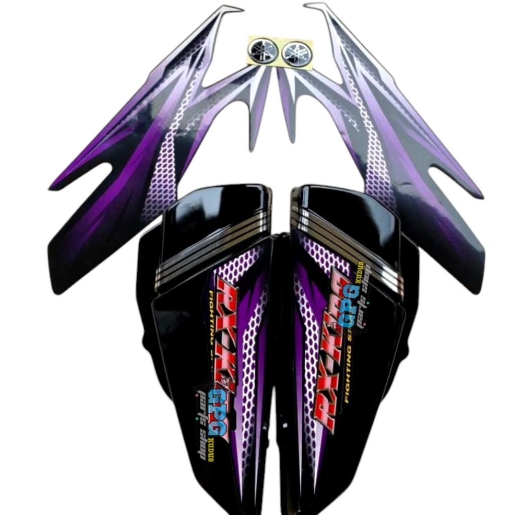 Dop Accu Box Tutup Aki RX King 2005 Ungu Purple Putih Striping Custom Variasi Set Emblem