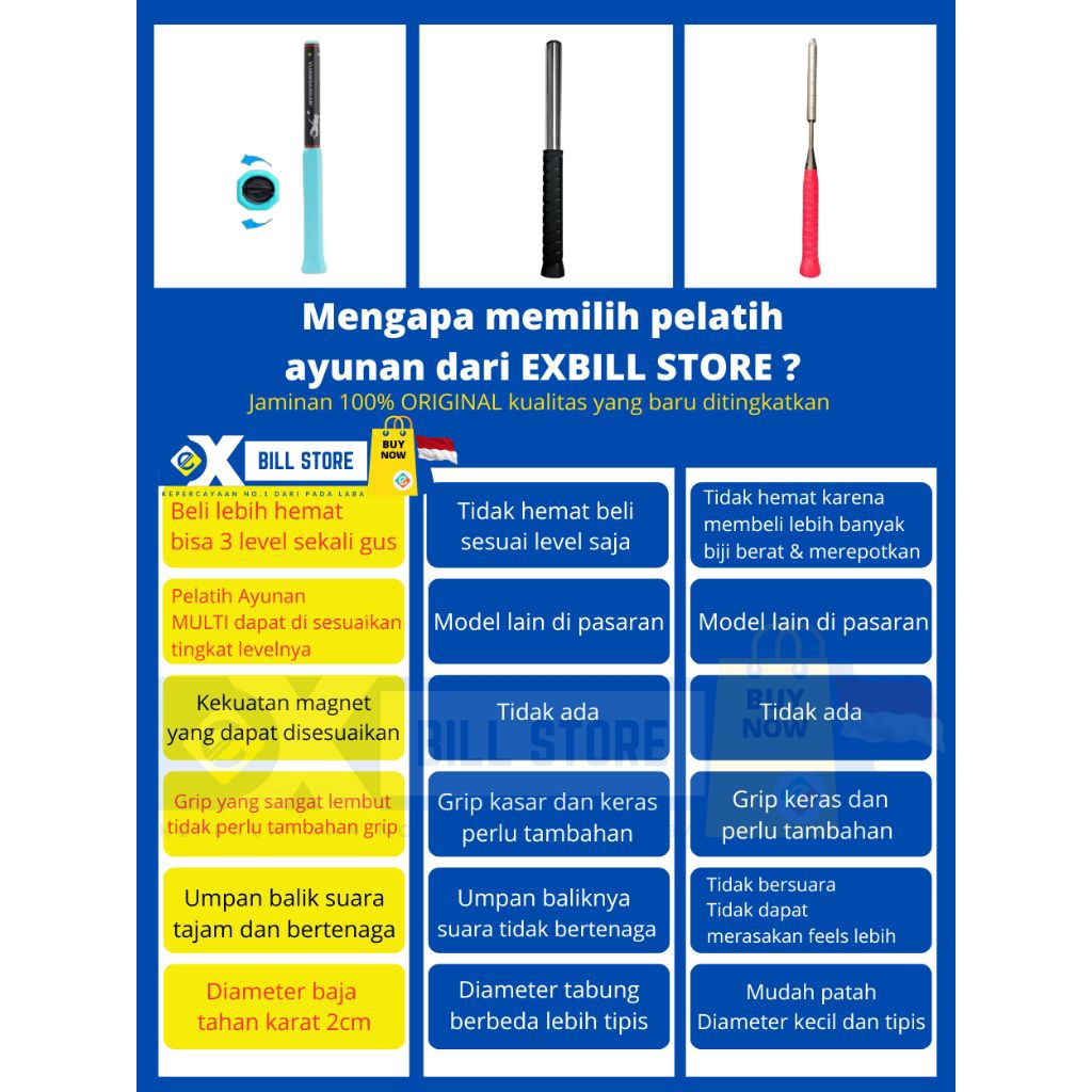 Exbill TONGKAT LATIHAN POWER WRIST TRAINER ALAT LATIHAN MULTI OLAHRAGA UNTUK BULUTANGKIS, TENIS,