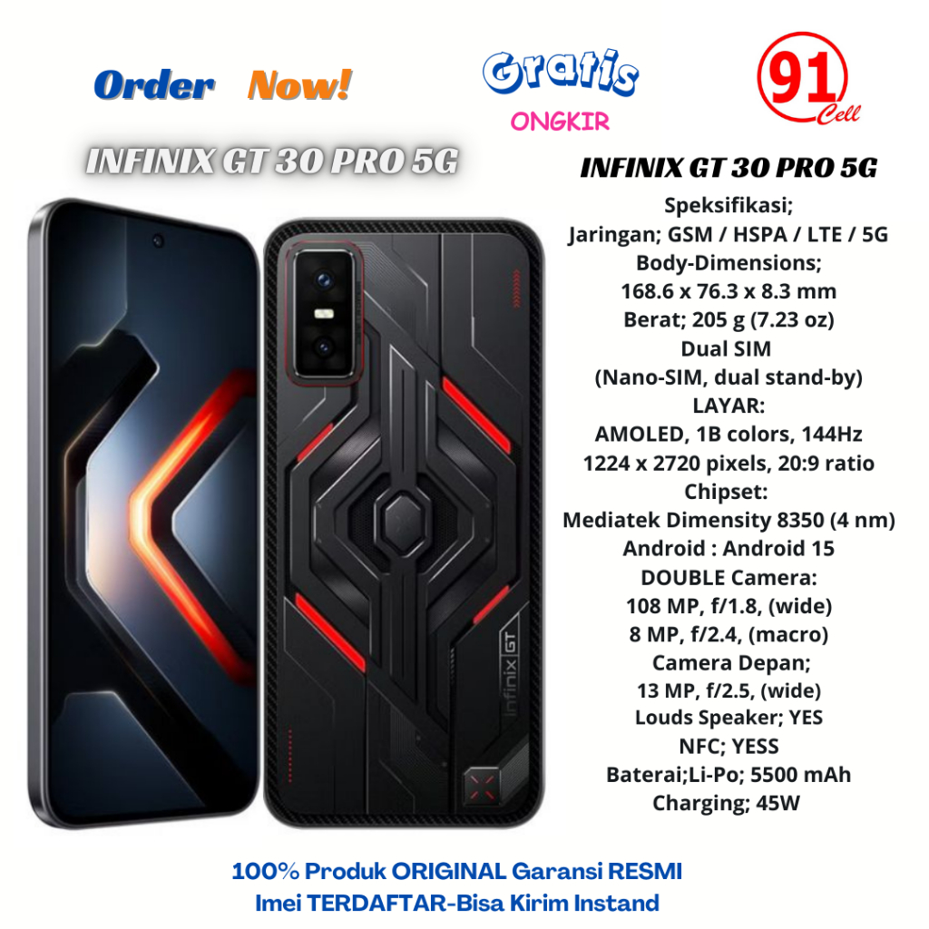 Infinix Gt 30 Pro 5G Original (Ram12/512Gb) & (Ram8/256Gb) Garansi Resmi 1 Tahun