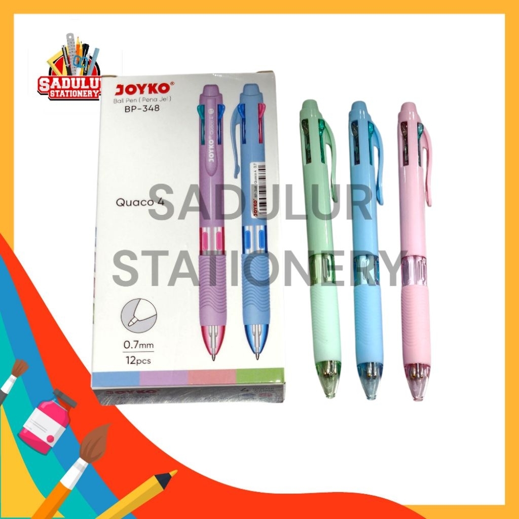 

1 PCS Ball Pen Pulpen Pena Joyko Bp348 Quaco 4 0.7mm Pen 4 warna