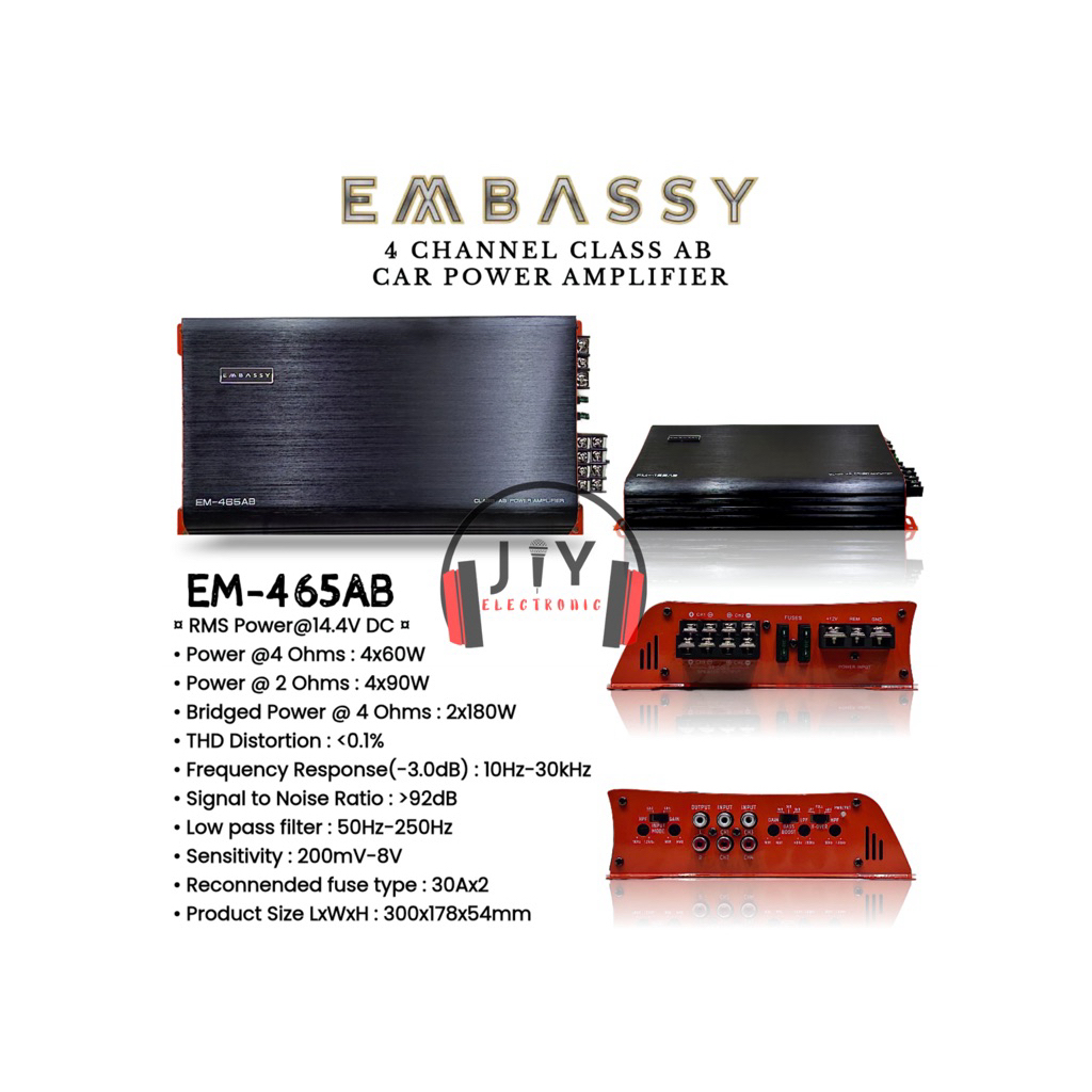 Power Amplifier Mobil 4 channel Embassy EM-465 AB EM 465 AB EM465AB