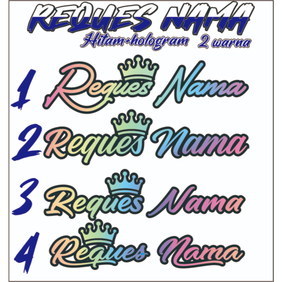 Stiker nama custom nama sendiri hitam dan hologram
