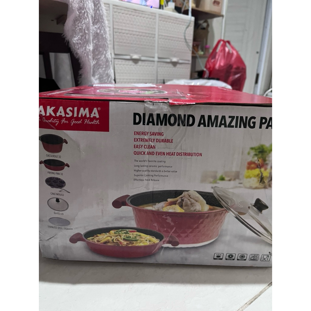 NEW Hakasima Diamond Amazing Pan Red Promo Panci Set Serbaguna Wajan Penggorengan Pemanggang Komplit