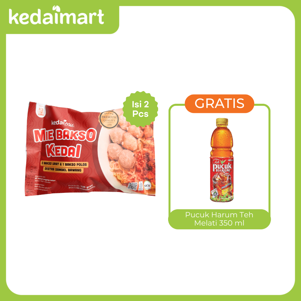 

KedaiMu Mie Bakso Kedai Instan Siap Saji Single x 2 Pcs FREE Pucuk Harum Teh Melati 350 ml