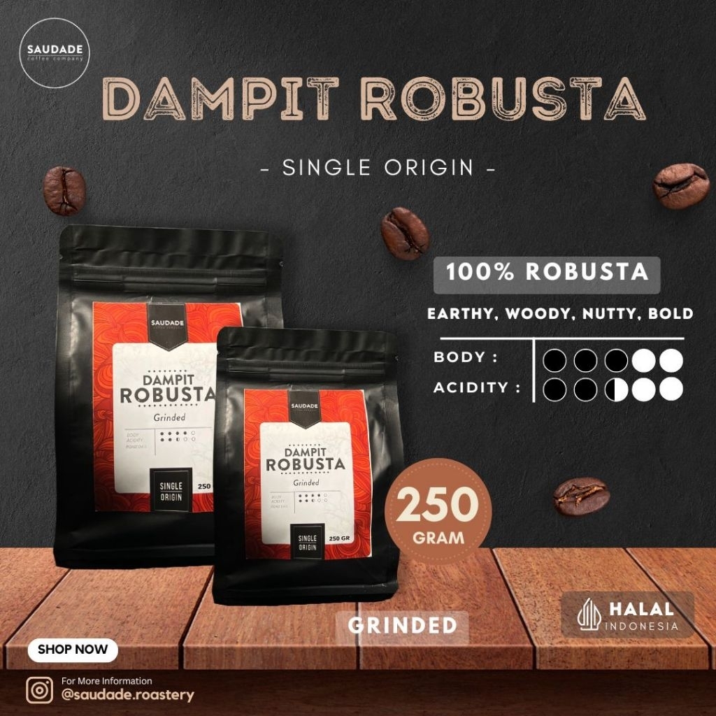 

KOPI ROBUSTA 100% KOPI MURNI ASLI DAMPIT/KOPI SAUDADE/MURNIKOPI HITAM/250Gram